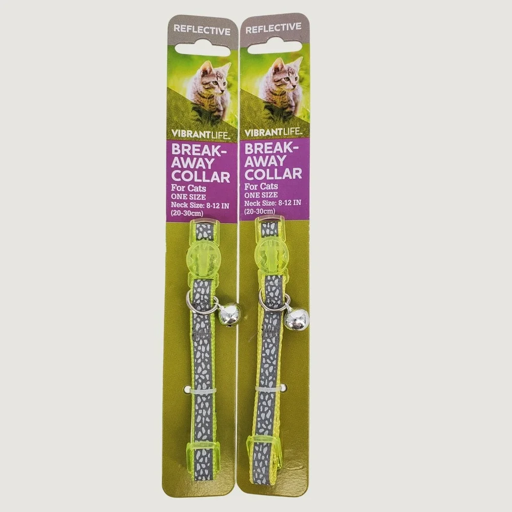 Vibrant Life Breakaway Cat Collar 2 Pk Reflective Neon Yellow 8-12in Adjustable